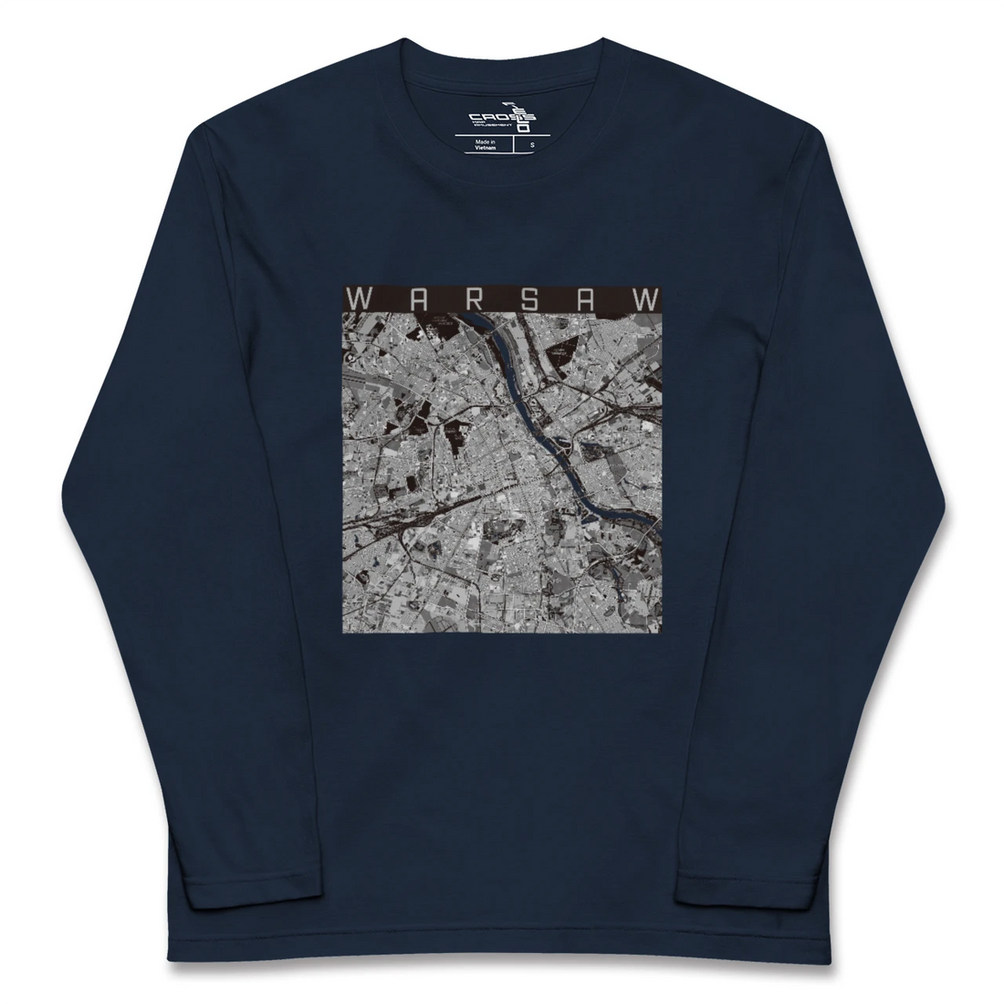 【ワルシャワ(ポーランド)】地図柄ロングスリーブTシャツ