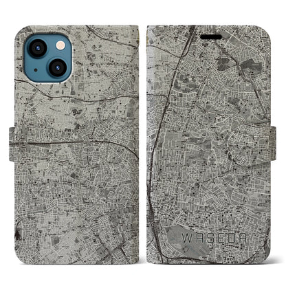 【早稲田2（東京都）】地図柄iPhoneケース（手帳タイプ）モノトーン・iPhone 13 用