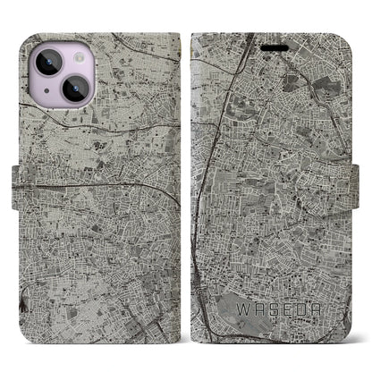 【早稲田2（東京都）】地図柄iPhoneケース（手帳タイプ）モノトーン・iPhone 14 用