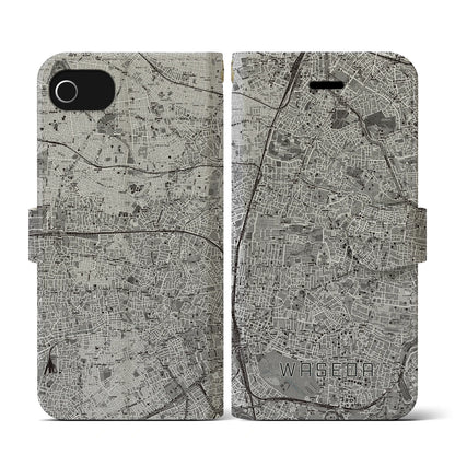 【早稲田2（東京都）】地図柄iPhoneケース（手帳タイプ）モノトーン・iPhone SE（第3 / 第2世代） / 8 / 7 / 6s / 6 用