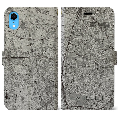 【早稲田2（東京都）】地図柄iPhoneケース（手帳タイプ）モノトーン・iPhone XR 用