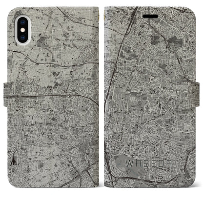 【早稲田2（東京都）】地図柄iPhoneケース（手帳タイプ）モノトーン・iPhone XS Max 用