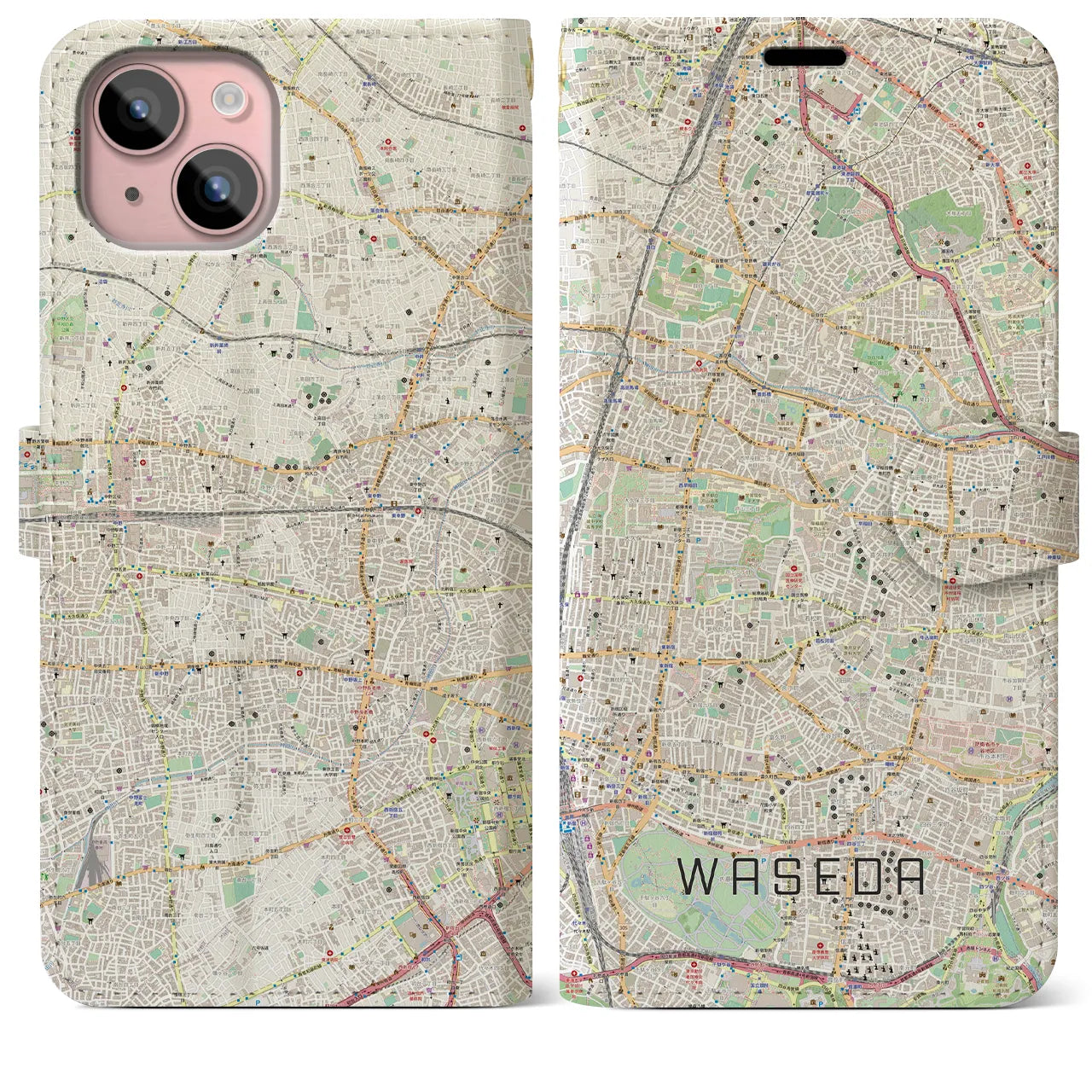 【早稲田2（東京都）】地図柄iPhoneケース（手帳タイプ）