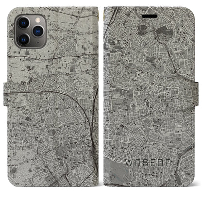 【早稲田（東京都）】地図柄iPhoneケース（手帳タイプ）モノトーン・iPhone 11 Pro Max 用
