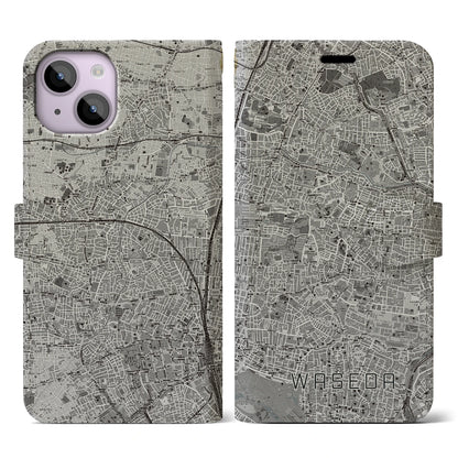 【早稲田（東京都）】地図柄iPhoneケース（手帳タイプ）モノトーン・iPhone 14 用