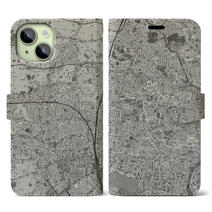 【早稲田（東京都）】地図柄iPhoneケース（手帳タイプ）モノトーン・iPhone 15 用