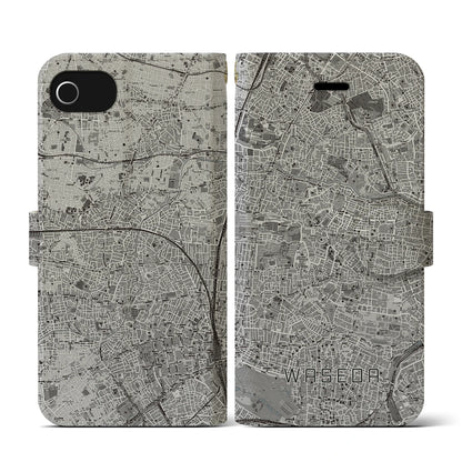 【早稲田（東京都）】地図柄iPhoneケース（手帳タイプ）モノトーン・iPhone SE（第3 / 第2世代） / 8 / 7 / 6s / 6 用