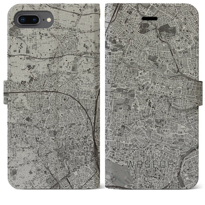 【早稲田（東京都）】地図柄iPhoneケース（手帳タイプ）モノトーン・iPhone 8Plus /7Plus / 6sPlus / 6Plus 用