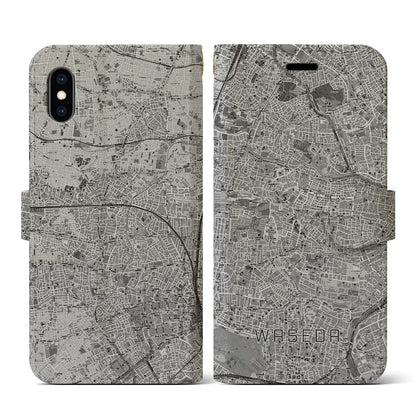 【早稲田（東京都）】地図柄iPhoneケース（手帳タイプ）モノトーン・iPhone XS / X 用