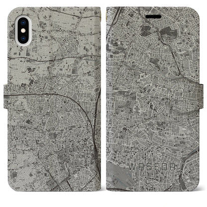 【早稲田（東京都）】地図柄iPhoneケース（手帳タイプ）モノトーン・iPhone XS Max 用