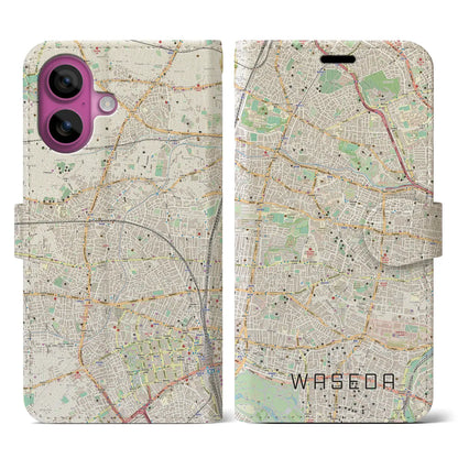 【早稲田（東京都）】地図柄iPhoneケース（手帳タイプ）ナチュラル・iPhone 16 Pro 用