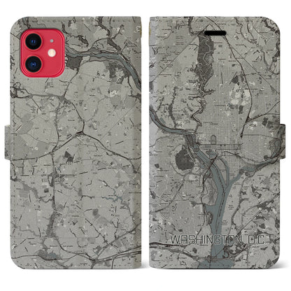 【ワシントンD.C.（アメリカ）】地図柄iPhoneケース（手帳タイプ）モノトーン・iPhone 11 用