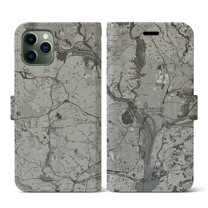 【ワシントンD.C.（アメリカ）】地図柄iPhoneケース（手帳タイプ）モノトーン・iPhone 11 Pro 用