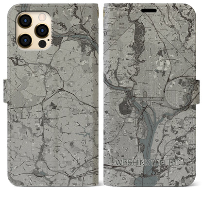 【ワシントンD.C.（アメリカ）】地図柄iPhoneケース（手帳タイプ）モノトーン・iPhone 12 Pro Max 用