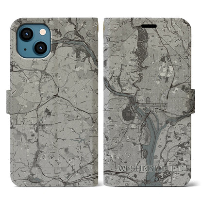 【ワシントンD.C.（アメリカ）】地図柄iPhoneケース（手帳タイプ）モノトーン・iPhone 13 用