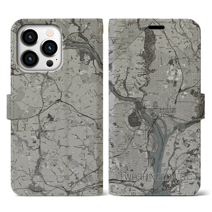 【ワシントンD.C.（アメリカ）】地図柄iPhoneケース（手帳タイプ）モノトーン・iPhone 13 Pro 用