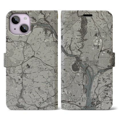 【ワシントンD.C.（アメリカ）】地図柄iPhoneケース（手帳タイプ）モノトーン・iPhone 14 用