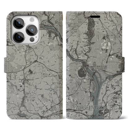 【ワシントンD.C.（アメリカ）】地図柄iPhoneケース（手帳タイプ）モノトーン・iPhone 14 Pro 用