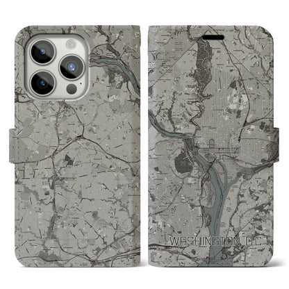 【ワシントンD.C.（アメリカ）】地図柄iPhoneケース（手帳タイプ）モノトーン・iPhone 15 Pro 用