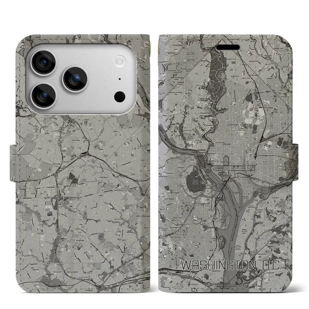 【ワシントンD.C.（アメリカ）】地図柄iPhoneケース（手帳タイプ）