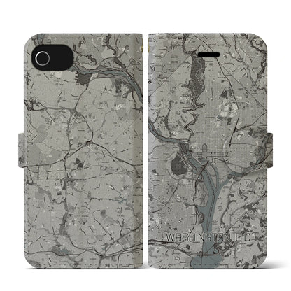 【ワシントンD.C.（アメリカ）】地図柄iPhoneケース（手帳タイプ）モノトーン・iPhone SE（第3 / 第2世代） / 8 / 7 / 6s / 6 用