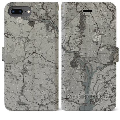 【ワシントンD.C.（アメリカ）】地図柄iPhoneケース（手帳タイプ）モノトーン・iPhone 8Plus /7Plus / 6sPlus / 6Plus 用