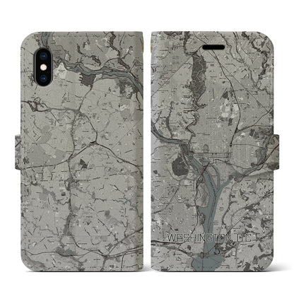 【ワシントンD.C.（アメリカ）】地図柄iPhoneケース（手帳タイプ）モノトーン・iPhone XS / X 用