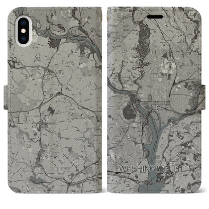 【ワシントンD.C.（アメリカ）】地図柄iPhoneケース（手帳タイプ）モノトーン・iPhone XS Max 用