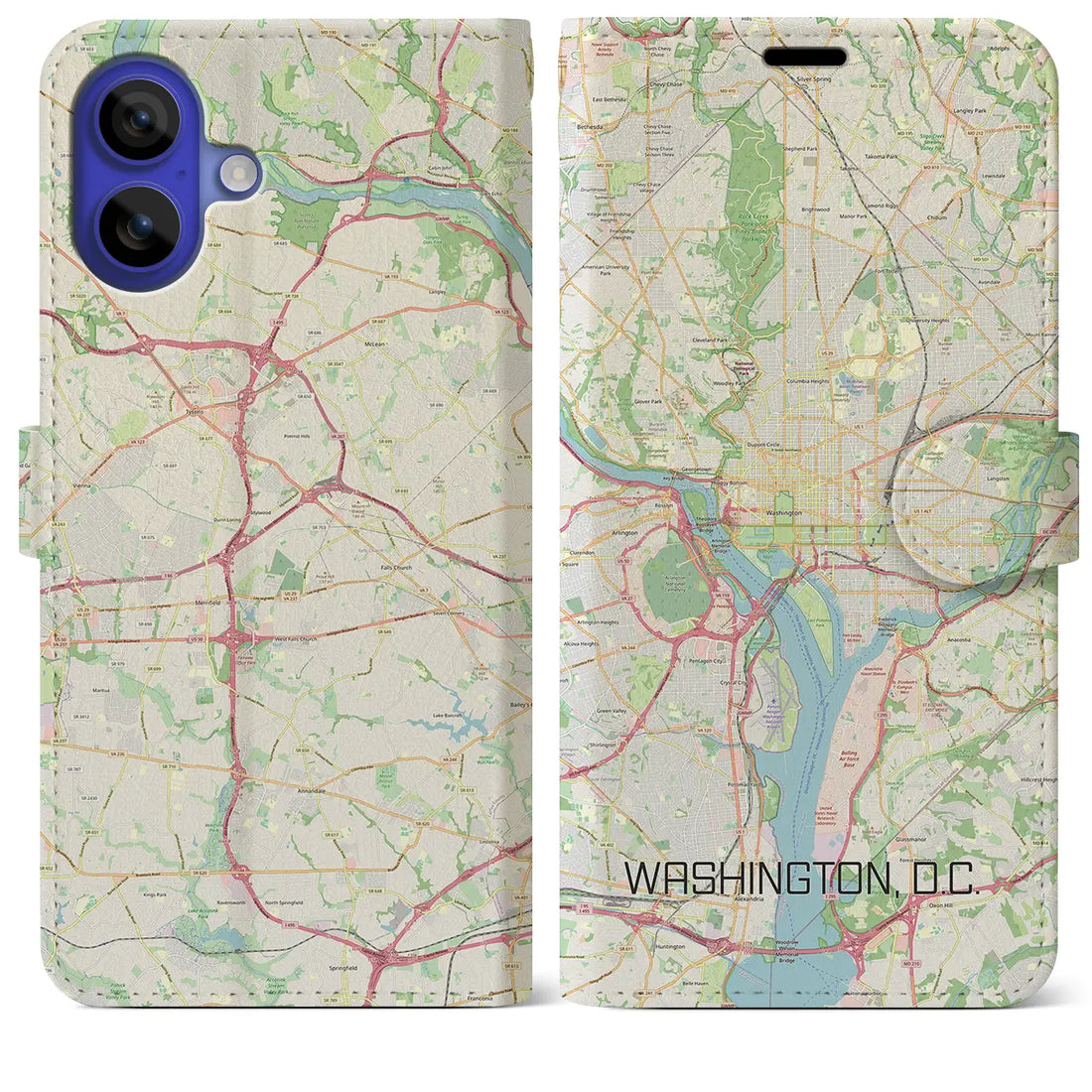 【ワシントンD.C.(アメリカ)】地図柄iPhoneケース(手帳タイプ)ナチュラル・iPhone 16 Pro Max 用