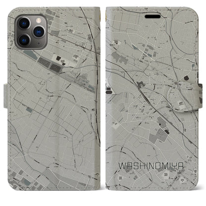 【鷲宮（埼玉県）】地図柄iPhoneケース（手帳タイプ）モノトーン・iPhone 11 Pro Max 用