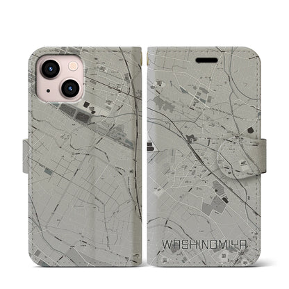 【鷲宮（埼玉県）】地図柄iPhoneケース（手帳タイプ）モノトーン・iPhone 13 mini 用