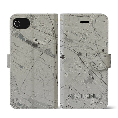 【鷲宮（埼玉県）】地図柄iPhoneケース（手帳タイプ）モノトーン・iPhone SE（第3 / 第2世代） / 8 / 7 / 6s / 6 用