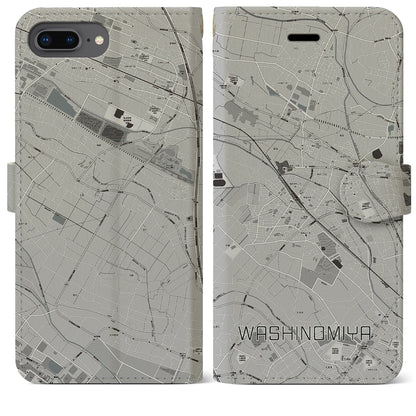 【鷲宮（埼玉県）】地図柄iPhoneケース（手帳タイプ）モノトーン・iPhone 8Plus /7Plus / 6sPlus / 6Plus 用