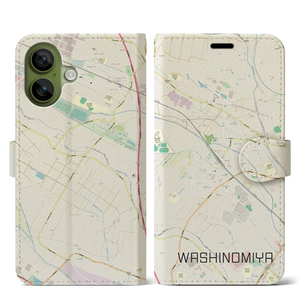 【鷲宮（埼玉県）】地図柄iPhoneケース（手帳タイプ）