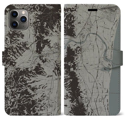 【亘理（宮城県）】地図柄iPhoneケース（手帳タイプ）モノトーン・iPhone 11 Pro Max 用