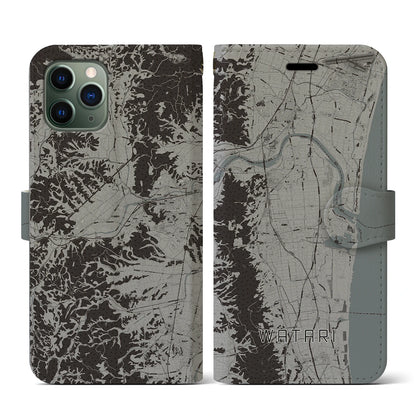 【亘理（宮城県）】地図柄iPhoneケース（手帳タイプ）モノトーン・iPhone 11 Pro 用