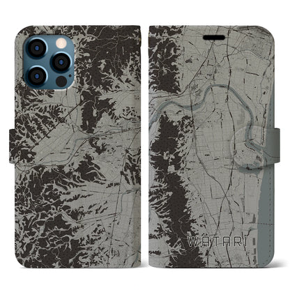 【亘理（宮城県）】地図柄iPhoneケース（手帳タイプ）モノトーン・iPhone 12 / 12 Pro 用