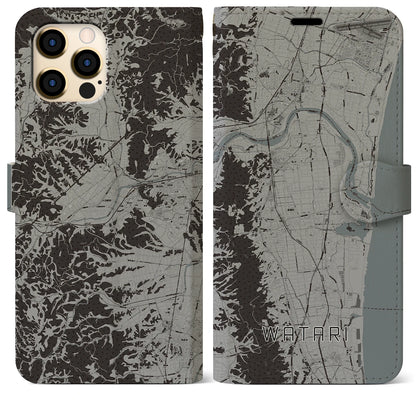 【亘理（宮城県）】地図柄iPhoneケース（手帳タイプ）モノトーン・iPhone 12 Pro Max 用