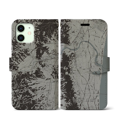 【亘理（宮城県）】地図柄iPhoneケース（手帳タイプ）モノトーン・iPhone 12 mini 用