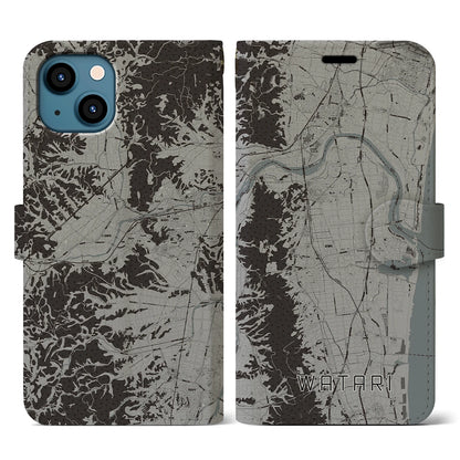 【亘理（宮城県）】地図柄iPhoneケース（手帳タイプ）モノトーン・iPhone 13 用