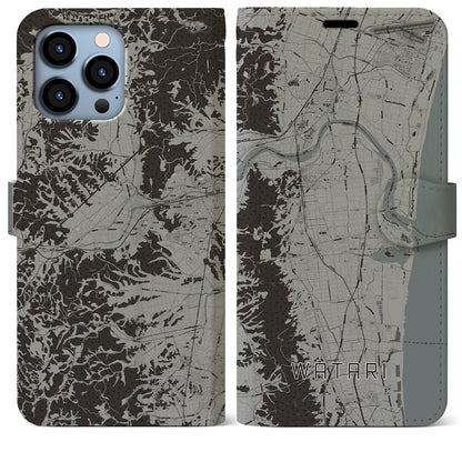 【亘理（宮城県）】地図柄iPhoneケース（手帳タイプ）モノトーン・iPhone 13 Pro Max 用