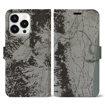 【亘理（宮城県）】地図柄iPhoneケース（手帳タイプ）モノトーン・iPhone 13 Pro 用
