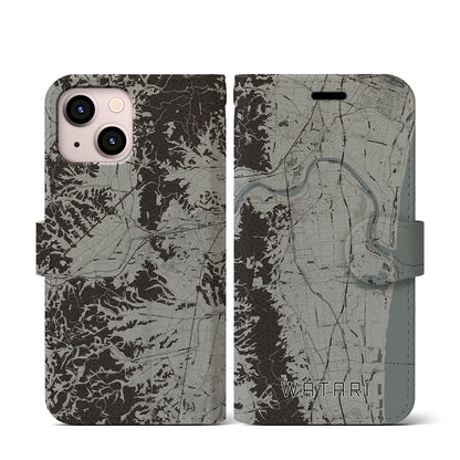 【亘理（宮城県）】地図柄iPhoneケース（手帳タイプ）モノトーン・iPhone 13 mini 用