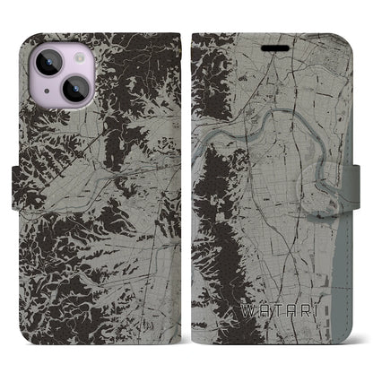 【亘理（宮城県）】地図柄iPhoneケース（手帳タイプ）モノトーン・iPhone 14 用