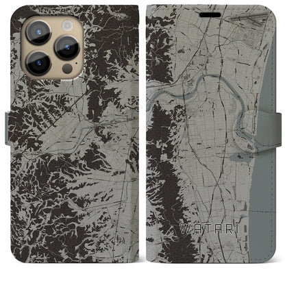 【亘理（宮城県）】地図柄iPhoneケース（手帳タイプ）モノトーン・iPhone 14 Pro Max 用