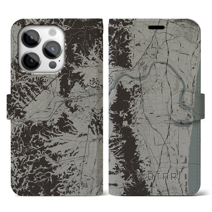 【亘理（宮城県）】地図柄iPhoneケース（手帳タイプ）モノトーン・iPhone 14 Pro 用