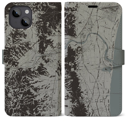 【亘理（宮城県）】地図柄iPhoneケース（手帳タイプ）モノトーン・iPhone 14 Plus 用