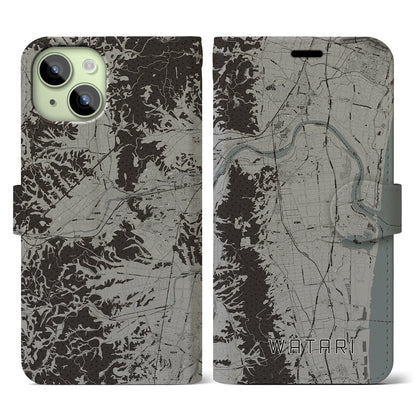【亘理（宮城県）】地図柄iPhoneケース（手帳タイプ）モノトーン・iPhone 15 用