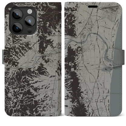 【亘理（宮城県）】地図柄iPhoneケース（手帳タイプ）モノトーン・iPhone 15 Pro Max 用