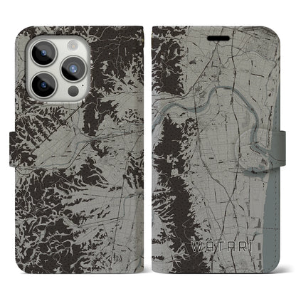 【亘理（宮城県）】地図柄iPhoneケース（手帳タイプ）モノトーン・iPhone 15 Pro 用